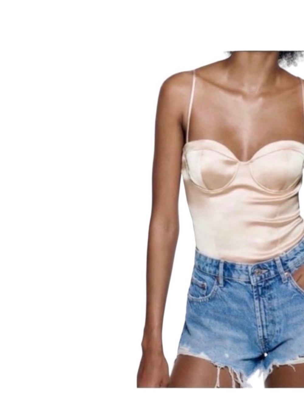 Zara Satin Effect Bustier Bodysuit size small champagne